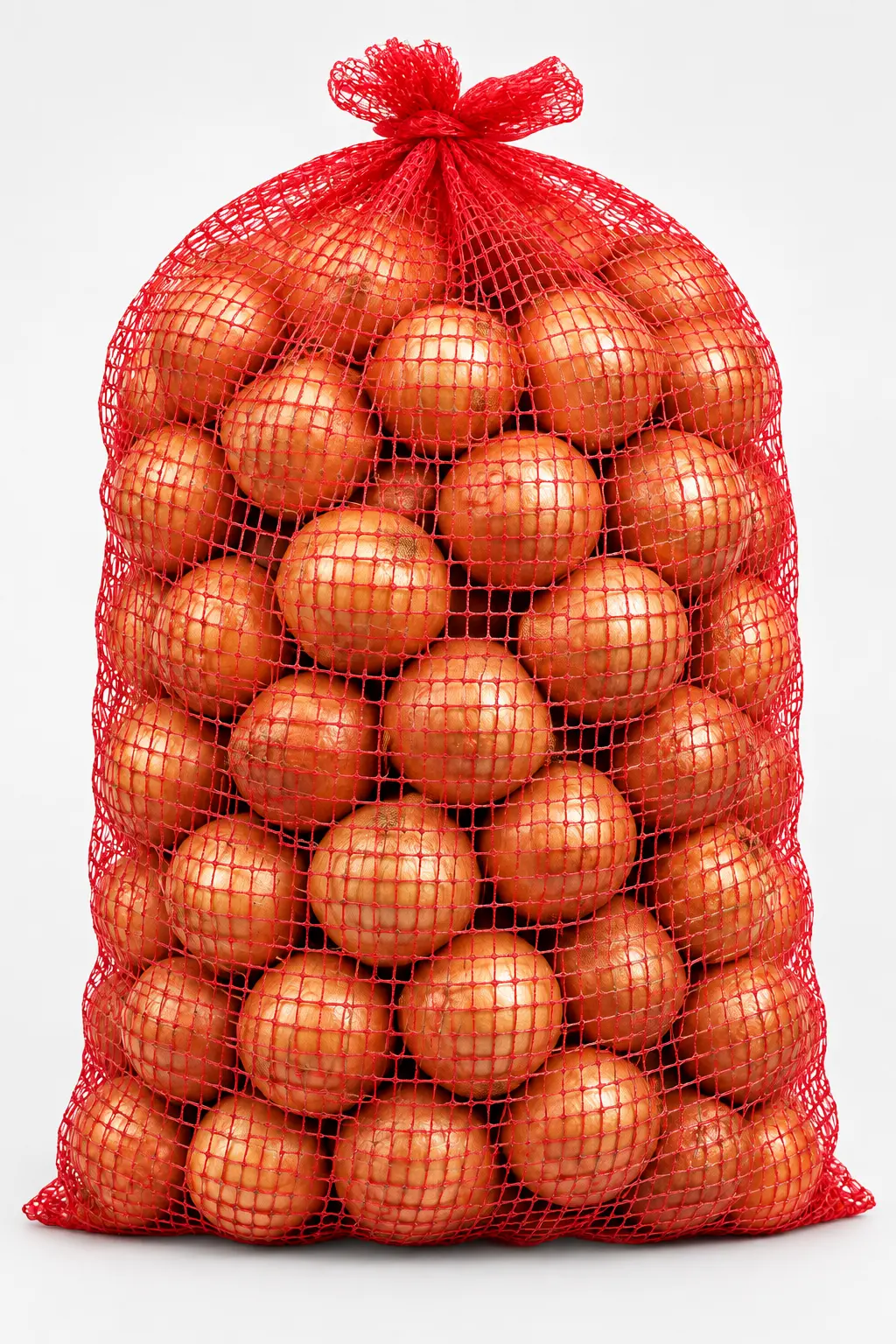 Bolsa de malla Raschel roja con cebollas
